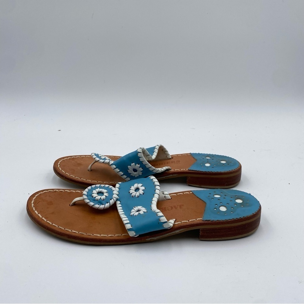 Jack Rogers Women’s 7M Blue White Leather Jacks Flat Sandal